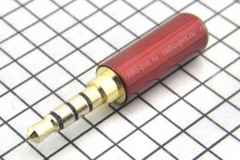 Штекер 3,5 мм 4-pole (metal gold) красный, без обтюратора