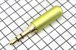 Штекер 3,5 мм (metall stereo gold)  зелёный, без обтюратора