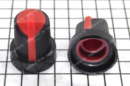 Ручка для переменного резистора на вал 6 мм  D-15x17 мм  пластик чёрный-красный