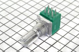 Резистор переменный 6 pin  10 К  (10x10x11, резьба M7, вал D-6 мм накатка-разрез L-13 мм, выводы в два ряда)