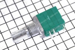 Резистор переменный 8 pin  50 К  (15x10x11, с выключателем, резьба M7, вал D-6 мм накатка-разрез L-13 мм, выводы в два ряда)
