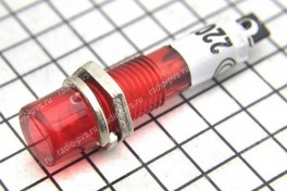 Лампочка  110/220 V пластик цилиндрическая (красная) (D-8 мм, крепёж гайка, уст  D-7 мм)