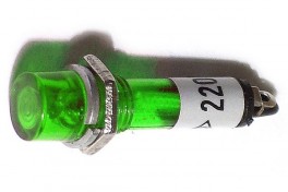 Лампочка  110/220 V пластик цилиндрическая (зелёная) (D-8 мм, крепёж гайка, уст  D-7 мм)