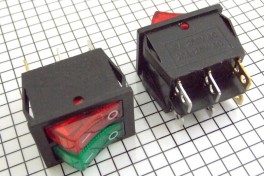 Переключатель IRS-2101-1C (KCD2-2101N-2) с подсветкой широкий 2 клав (on-off) (красный + зелёный)
