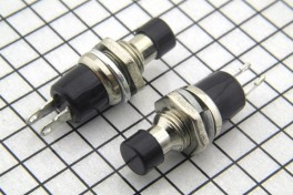 Кнопка PBS-10B-2 (ST-304B, PBS105)  круглая, мини, на замыкание (чёрная)