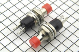 Кнопка PBS-10B-2 (ST-304B, PBS105)  круглая, мини, на замыкание (красная)